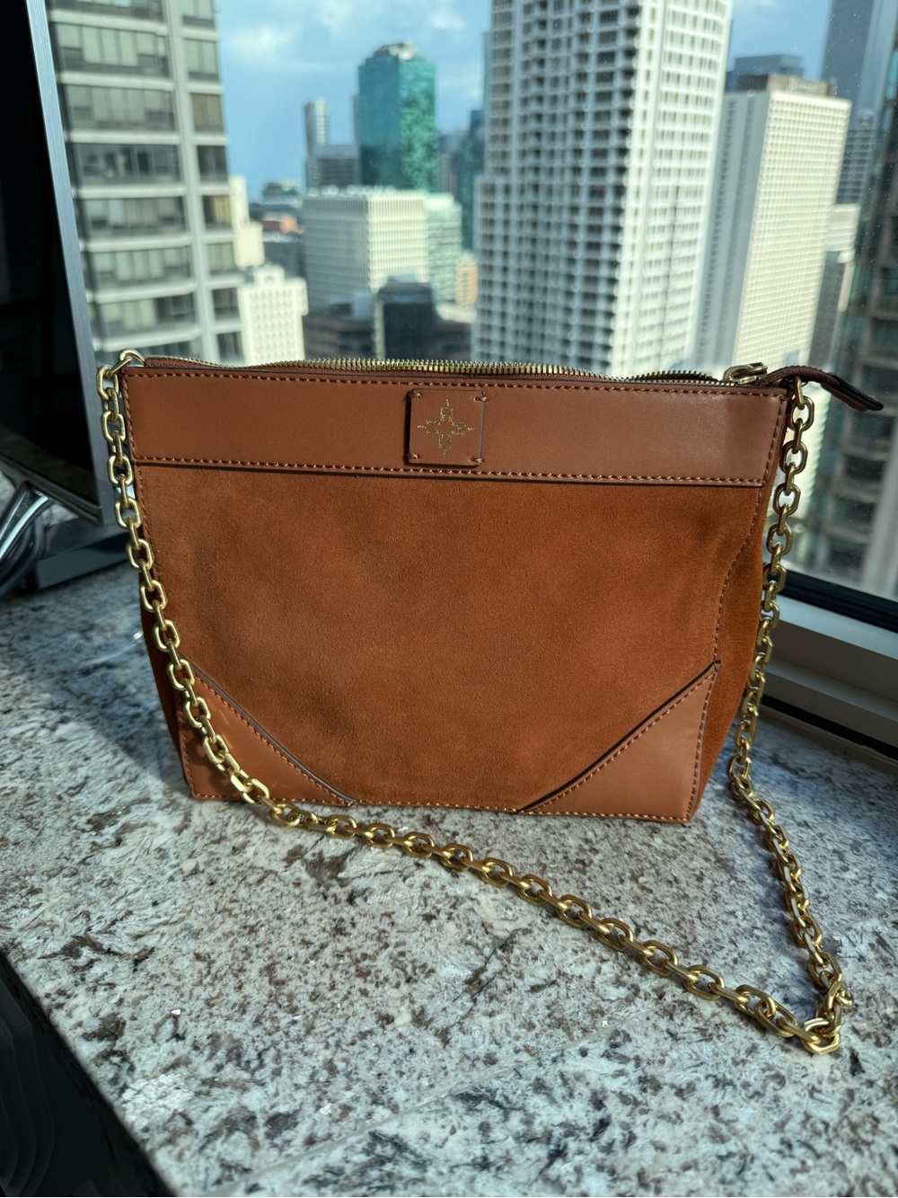 LIKE NEW India Hicks Suede & Leather Chain Strap Shoulder Bag
